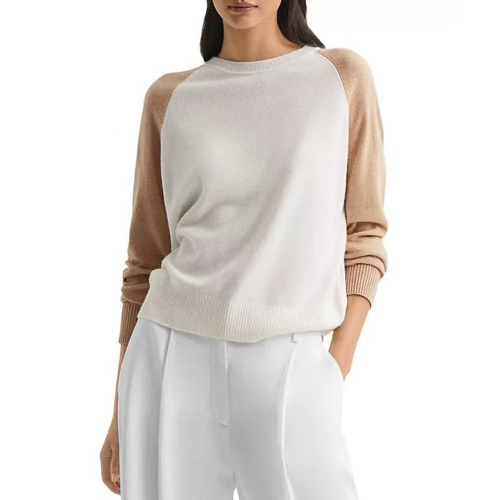 Women's Two-Tone Sweater - White and Tan